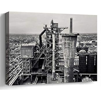 Wall Art Canvas Print Photo Artwork Home Decor (24x16 inches)- Architecture Steel Mill Factory Building Old