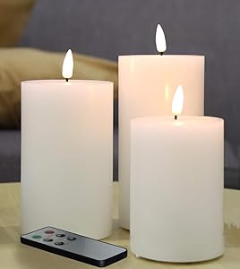 Eywamage 3 Pack White Flameless Pillar Candles with Remote D 3