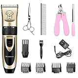 Showlovein Pet Grooming Clipper Kits Low Noise Rechargeable Cordless Quiet Cat Dog Groomer Tool Hair Trimmer Razor Blades with Combs, Scissor