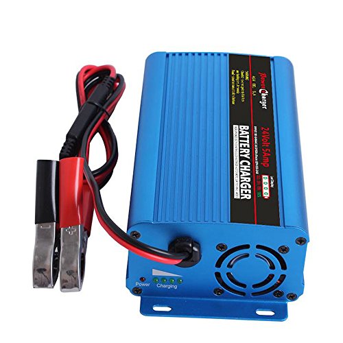 24V 5Amp Automatic Battery Charger Maintainer, Car Battery Charger Maintainer with Alligator Clips for Scooter, Wheelchair, Motorcycle, eBike, Lawn Mower Electric Tools Emergency Light etc