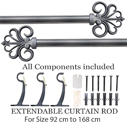 Deco Essential Iron Extendable Curtain Rod (36-66-inch)(Charcoal)