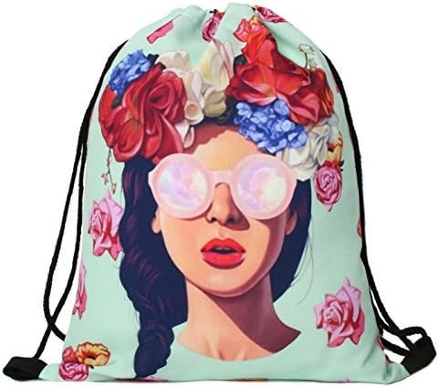 Men's Women's Print Shoulder Drawstring Bag Backpack String Bags School Rucksack Gym Handbag (animals,foods)15"x11" (DB-80)