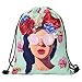 Men's Women's Print Shoulder Drawstring Bag Backpack String Bags School Rucksack Gym Handbag (animals,foods)15