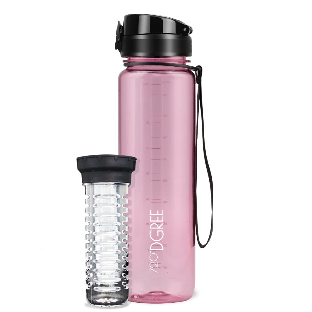 720°DGREE Water Bottle “uberBottle“ - 1 L crystalClear +Fruit-Infuser - BPA-Free Tritan, Leakproof, Reusable Drinking Bottle - Sports Bottle for Gym, Fitness, Cycling, Travel, Kids, School Office