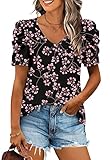 CATHY Womens Summer Tshirt Short Puff Sleeve Tunic