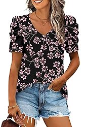 CATHY Womens Summer Tshirt Short Puff Sleeve Tunic