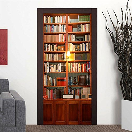 Nalichy 3d Bookcase Bookshelf Door Wall Stickers Murals Decal, Education Educational Learning Self-adhesive Waterproof Wallpaper Home Decor