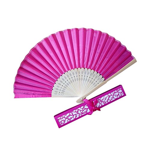 Folding Fan Vibola Chinease/Japanese Folding Silk Hand Fan, Women Hand Folding Fans Hand Fan Gift fan Craft fan Folding Fan Dance Fan (Hot pink)