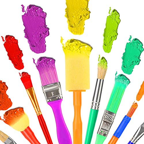 MCPINKY Paint Brushes for Kids, 29PCS All Purpose Paint Brushes with Collapsible Bucket for Acrylic, Oil, Watercolor, Gouache