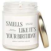 Sweet Water Decor Smells Like It’s Your Birthday Candle 9oz, Soy Non-Toxic Birthday Candle with Gold Lid, Sea Salt Citrus Musk Amber Scent, Fun Birthday Gift for Women, Friends, Mom, Sister, Coworkers