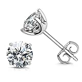 CZ Stud Earrings 18K White Gold Plated Sterling Silver Simulated Diamond Round Cubic Zirconia Ear Studs