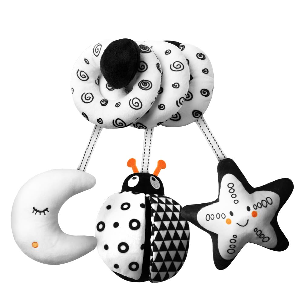Aolso Spiral Pram Hanging Toy - Black and White Activity Toy for Car Seat With Ringing Bell - Wrap Around Crib Sensory Early Education Toy, Ladybug — image 1