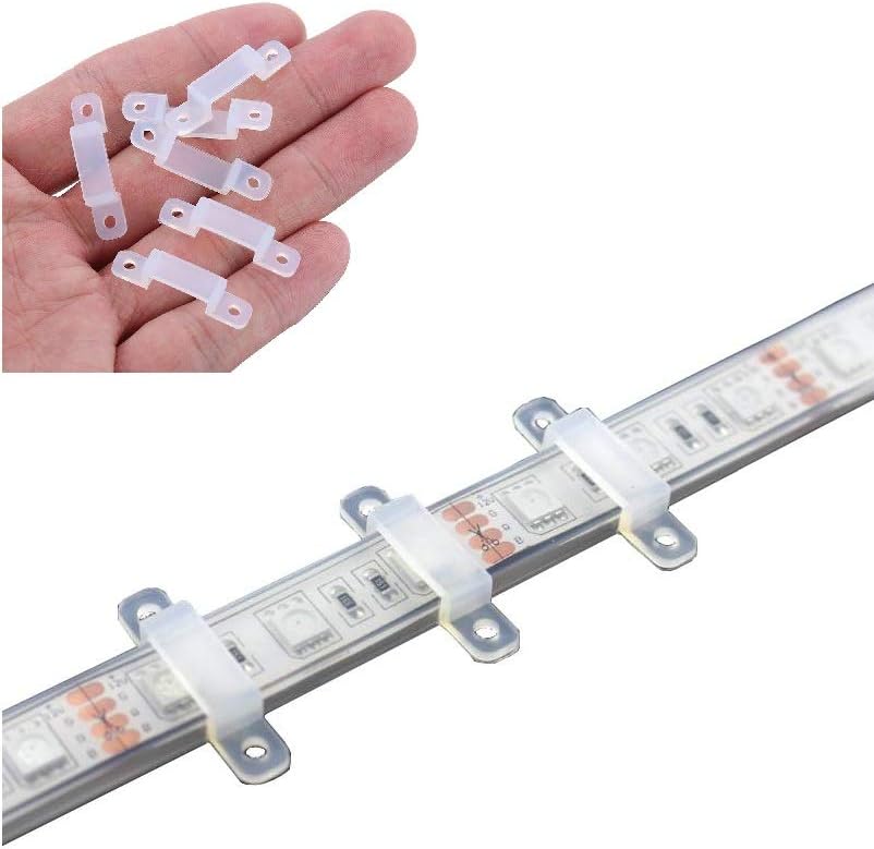 100 Pack LED Strip Light Mounting Brackets, Silicon Fixed Clips with 200 Screws