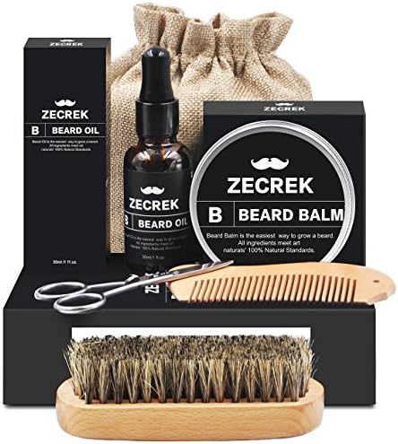 Beard Grooming & Trimming Kit for Men Care with Unscented Beard Oil Leave-in Mustache & Beard Balm Wax, Beard Comb, Brush, Mustache Scissors Gift set for Styling Shaping Growth (Beard Grooming Kit)