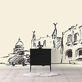 Wall Murals for Bedroom Sketch Architectures Abstract Removable Wallpaper Peel and Stick Wall Stickers - 66x96 inches