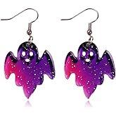 YasiIm Halloween Earrings Handmade Acrylic Bat Spier Ghost Stud Dangle Drop Earrings Gothic Funny Animal Ghost Hook Earrings For Women