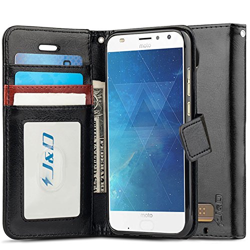 J&D Moto Z2 Play Case, [Wallet Stand] [Slim Fit] Heavy Duty Protective Shock Resistant Flip Cover Wallet Case for Motorola Moto Z2 Play - [Not for Moto Z Play and Moto Z3 Play] - Black