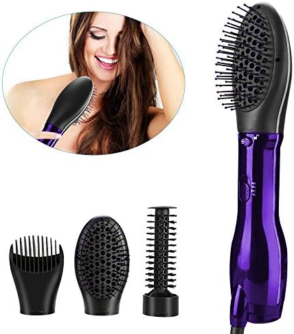 One-Step Hair Dryer & Volumizer-Multifunctional hot comb high-power home hair dryer,Salon Hot Air Paddle Styling Brush Negative Ion Generator Hair Straightener Curler Styler (3 in 1 purple)