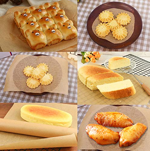 Parchment Paper Baking Sheets - 200pcs Non-Stick Unbleached Cookie Baking Paper Liners for Cooking Grill Steam Baking Pans - No Curl or Burn, Oven Safe, 11.8 X 8 Inches Brown, with Silicone Brush