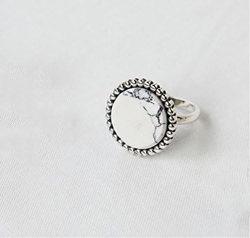 925 Sterling Silver Circle Disc Shape gemstone statement Stacking with bubble ball band Rings, Marble Stone Ring