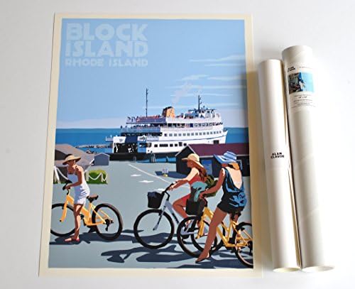 Block Island Bicycle Girls, Rhode Island Print (18x24 Lighthouse Travel Poster, Wall Decor Art)