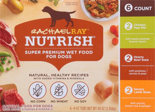 NUTRISH RACHAEL RAY PREMIUM NATURAL WET DOG FOOD, SAVORY FAVORITES VARIETY PACK, 8 OUNCE TUB (PACK OF 6)
