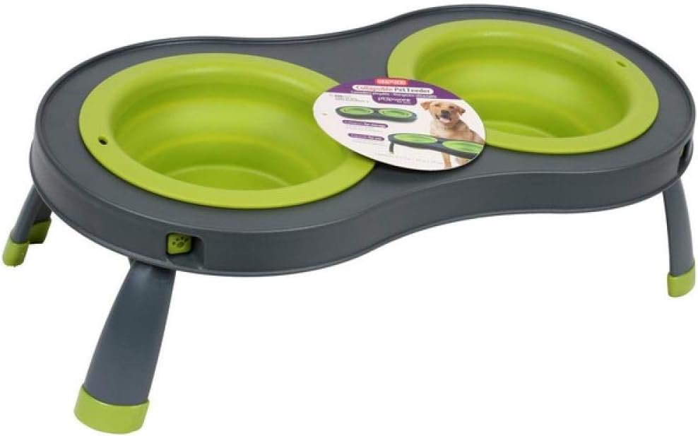 DexasPopware For Pets Double Elevated Pet Feeder, Large, Gray/Green