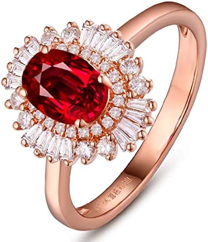 AmDxD Jewelry Promise Rings for Women 18K Gold Oval Rubellite Rings