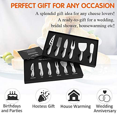 image for Freehawk Cheese Knife Set, 6-Piece Elegant Stainless Steel Cheese kniv