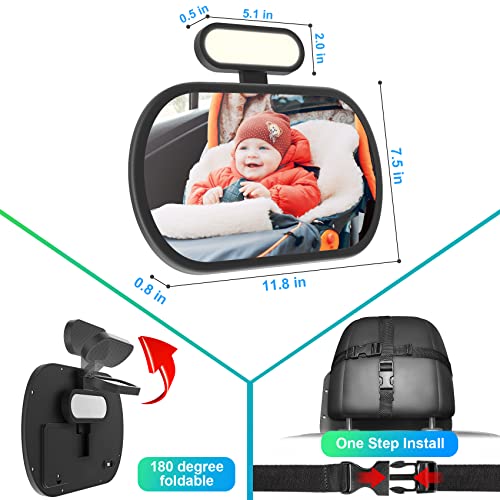 JoyDow Baby Car Mirror with Night Light, Safety Rear Facing Car Seat