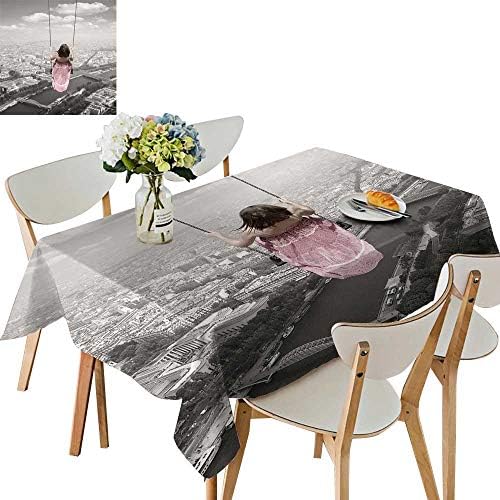 UHOO2018 Solid Tablecloth Young Woman on a sw Paris Town backgroun Square/Rectangle Spillproof Fabric Tablecloth,50 x 76inch