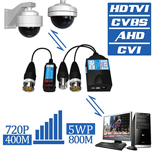 VIMVIP Mini CCTV BNC HD CVI/TVI/AHD/CVBS HD Active Video Balun Receiver Power Connector (1080P 400M) with 5MP HD-CVI/TVI/AHD Video Balun Transmitter 1 Pair