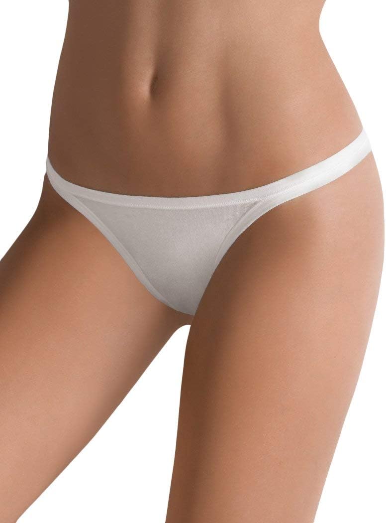 Cotonella Women Extra Comfort Cotton Soft Stretch Thong Panty 3 Pack White