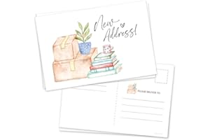 m&h invites 50 New Address Postcards - Watercolor Moving Boxes, Books And Plant Design - Change Of Address Cards - Moving Ann