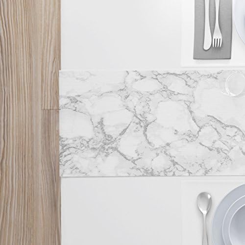 Marble Table Runner - Contemporary Moden Grey White Home Décor Table Cloth Cotton Linen Kitchen Dining Topper Tablecloth Tablerunner Room Luxury Long - Made in the USA - 72 & 90 inches