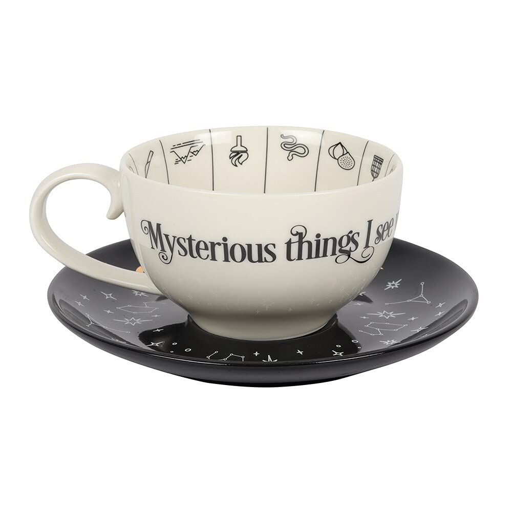 Elegant Black & White Glass Fortune Telling Ceramic Teacup - 7.5cm x 18.5cm (1 Pc.) Unique Design & Gift – Perfect for Everyday Use & Mystical Tea-Time Fun