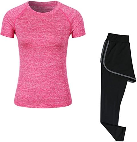 Women's 2pcs Yoga Set Tracksuit Jogging Suits Sport T-shirt Gym Tops Yoga Leggings (M, Red)