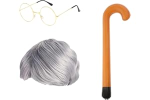 DEGPUM 100 Day of School Costume Old Man Costume Old Man Wig Glasses Inflatable Cane Set for Kids Grandpa Costume for Kids 100 Days of School Inflatable Cane Grandpa Costume Accessories Old Man Costume