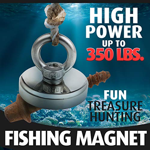 Fishing Magnet (350 lb), Powerful Neodymium Fishing Magnets, Enjoy Magnet Fishing with Durable Salvage Magnet, Earth Magnets, Fishing Magnets with Eyebolt, Super Magnetic