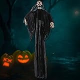 Halloween Decorations Scary Animated Hanging Ghost Props Life Size with Sound and Glowing Red Eyes for Halloween Décor Indoor Outdoor Party Favors (Black)