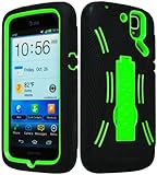 BasTexWireless Bastex 2in1 High Impact Hard Hybrid Kickstand Case with Silicone Armor Skin for Pantech Flex P8010 - Black & Neon Green