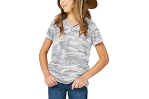 SIMTUOR Girls Camouflage Stripe Short Sleeve Shirts V Neck Criss Cross Tees Sweat Kids Casual Sport Tops Blouse（4-15T）