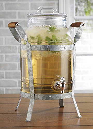 Classic Home Drink Dispenser Durable Glass with Galvanized Stand 2 Gallon And Spigot - Thumbnail 2