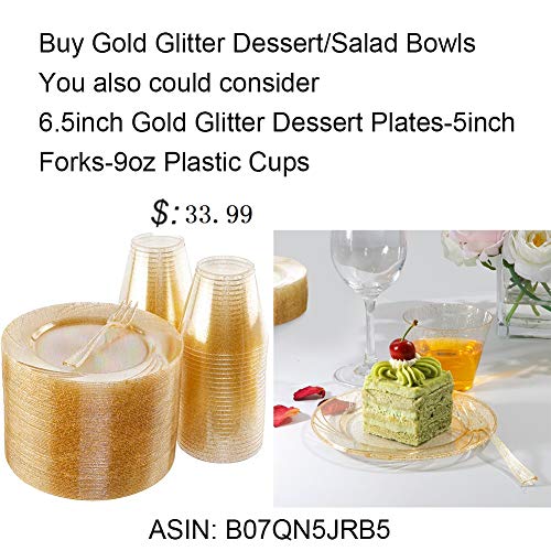 bUCLA 50Pack Gold Glitter Plastic Bowls - 10oz Disposable Crystal Salsa/Dessert Bowls for Wedding & Party - Thumbnail 6