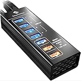 SmartDelux Powered USB Hub - 7-Port USB 3.0 Hub with 4 USB 3.0 Ports, 3 Smart Charging Ports, USB 3.0 + USB C Cables, Power Adapter, Long Cord, LEDs (Black)