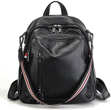 Genbagbar Women Genuine Leather Backpack Lightweight Casual Shoulder Bag Purse (Black 4)