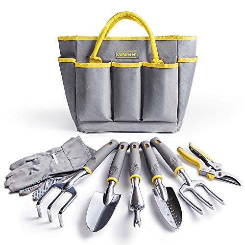 Jardineer Garden Tools Set, 8PCS Heavy Duty Gardening Tools Kit with Aluminum Hand Tools Set, Garden Gloves and Garden Tote Bag, Gardening Gifts for Men Women