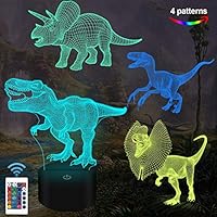 FULLOSUN Dinosaur Gifts, T-rex Dinosaur 3D Night Light for Kids (4 Patterns) with Remote Control & 16 Colors Changing & Dimmable Function & Gift GRAP, Xmas Birthday Gifts for Boy Girl Man Child