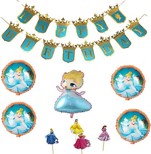 シンデレラ 誕生日 飾り付け パーティー セット ディズニー 姫様 可愛い 女の子 子供 30枚セット Birthday ガーランド Happy 姫 格安激安 キャラクター バルーン ブルー ケーキトッパー 風船