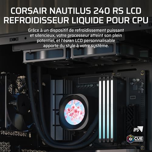 NAUTILUS 240 RS LCD Watercooling pour CPU – Ecran LCD IPS 5.3cm – Radiateur 240mm, Intel LGA 1851/1700, AMD AM5/AM4, Connexions série simples, Inclus 2x RS120 Ventilateurs – Noir